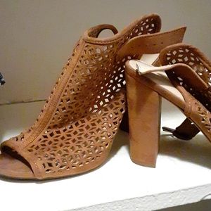 Open toe suede heels